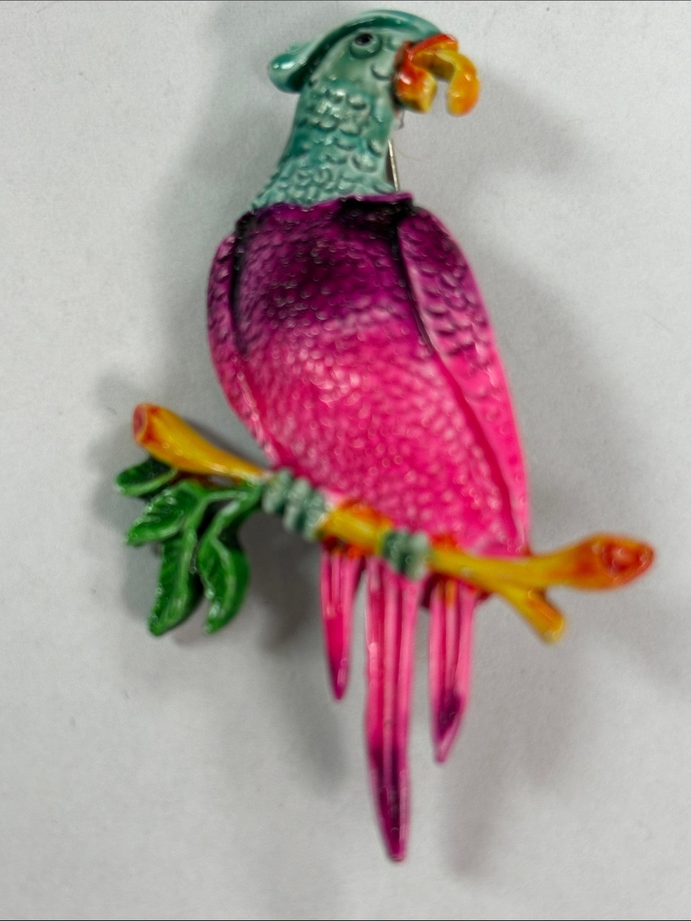 Pink & Teal Parrot Brooch Pin - Vibrant Bird Accent